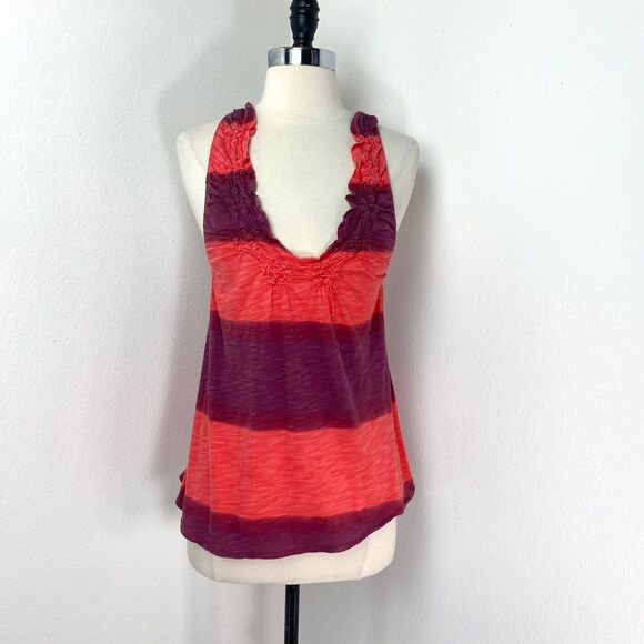Free People Anthropologie Stripe Knit Tank Top XS Racerback Boho Festival Travel - Picture 1 of 10